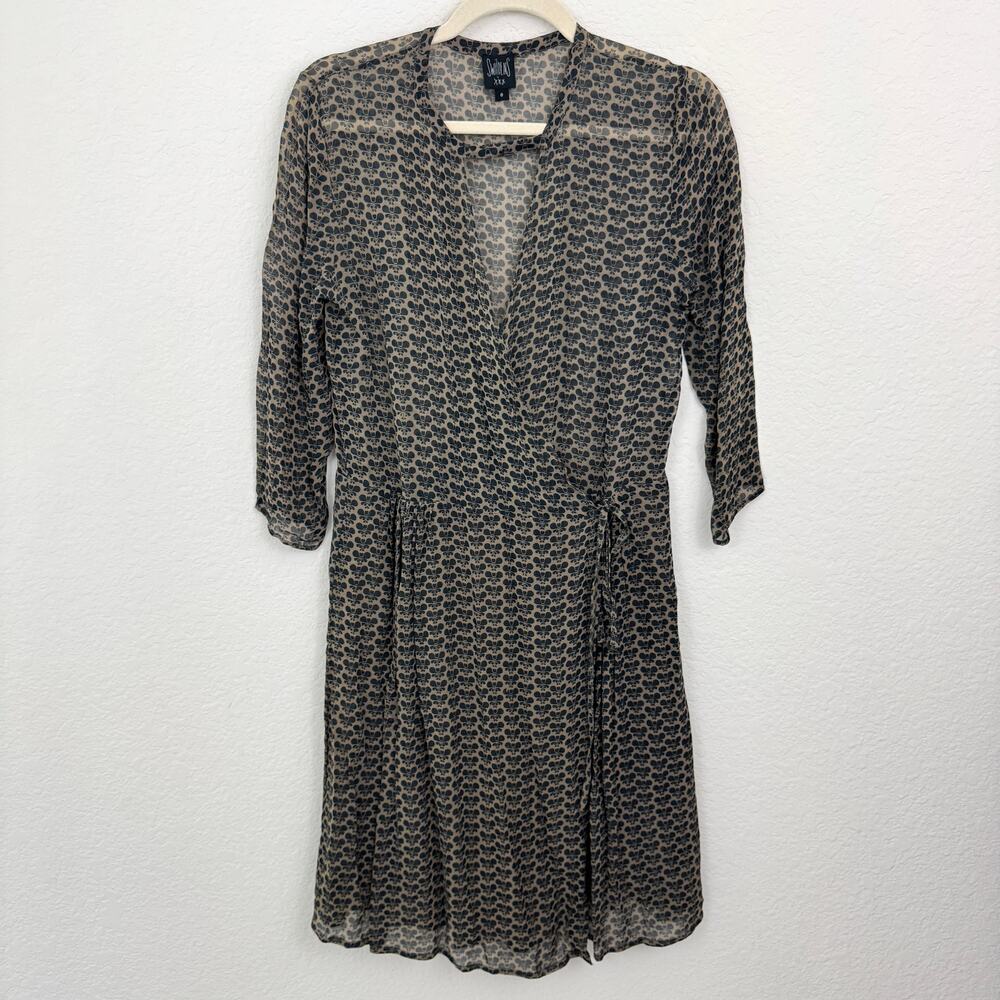 Swildens Womens Wrap Midi Dress Size XS Artsy Floral Flowy Brown